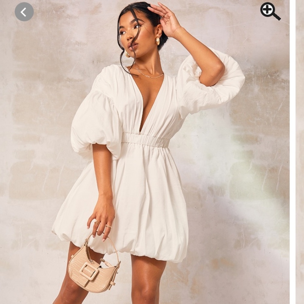 pretty little thing white puff sleeve dress
